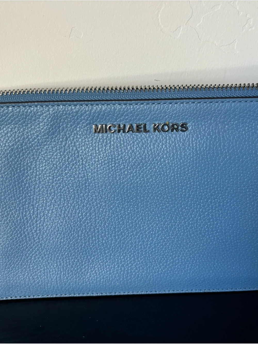 Michael Kors Light Blue Leather Zip Pouch